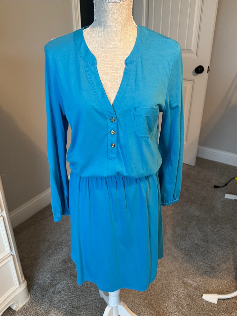 Lilly Pulitzer Turquoise Long-Sleeve Shirt Dress